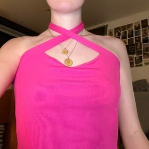 Pink Halter Neck Tie Top
